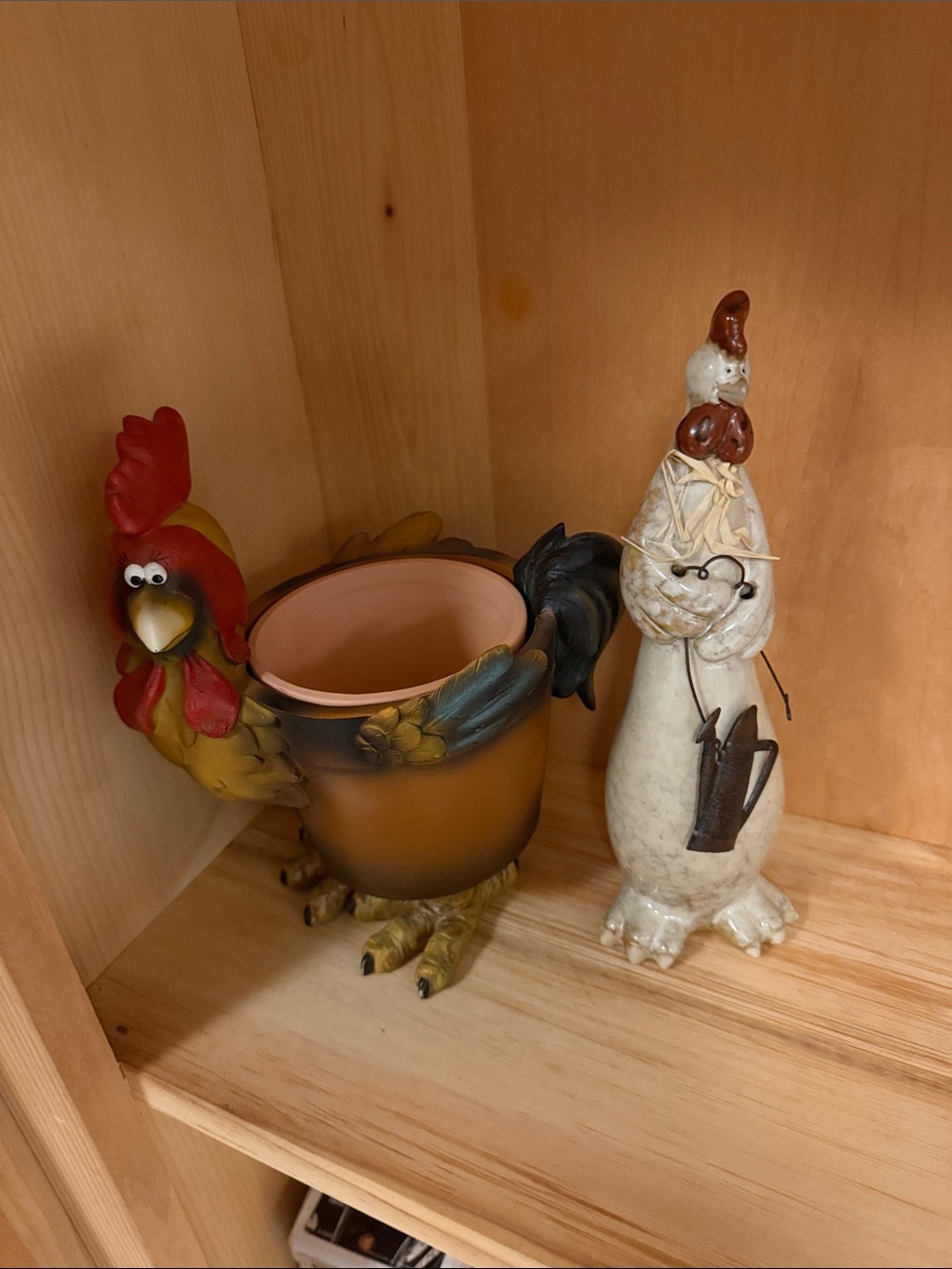 Rooster Ceramic Planter - Yellow and Red Decorative Bird Pot